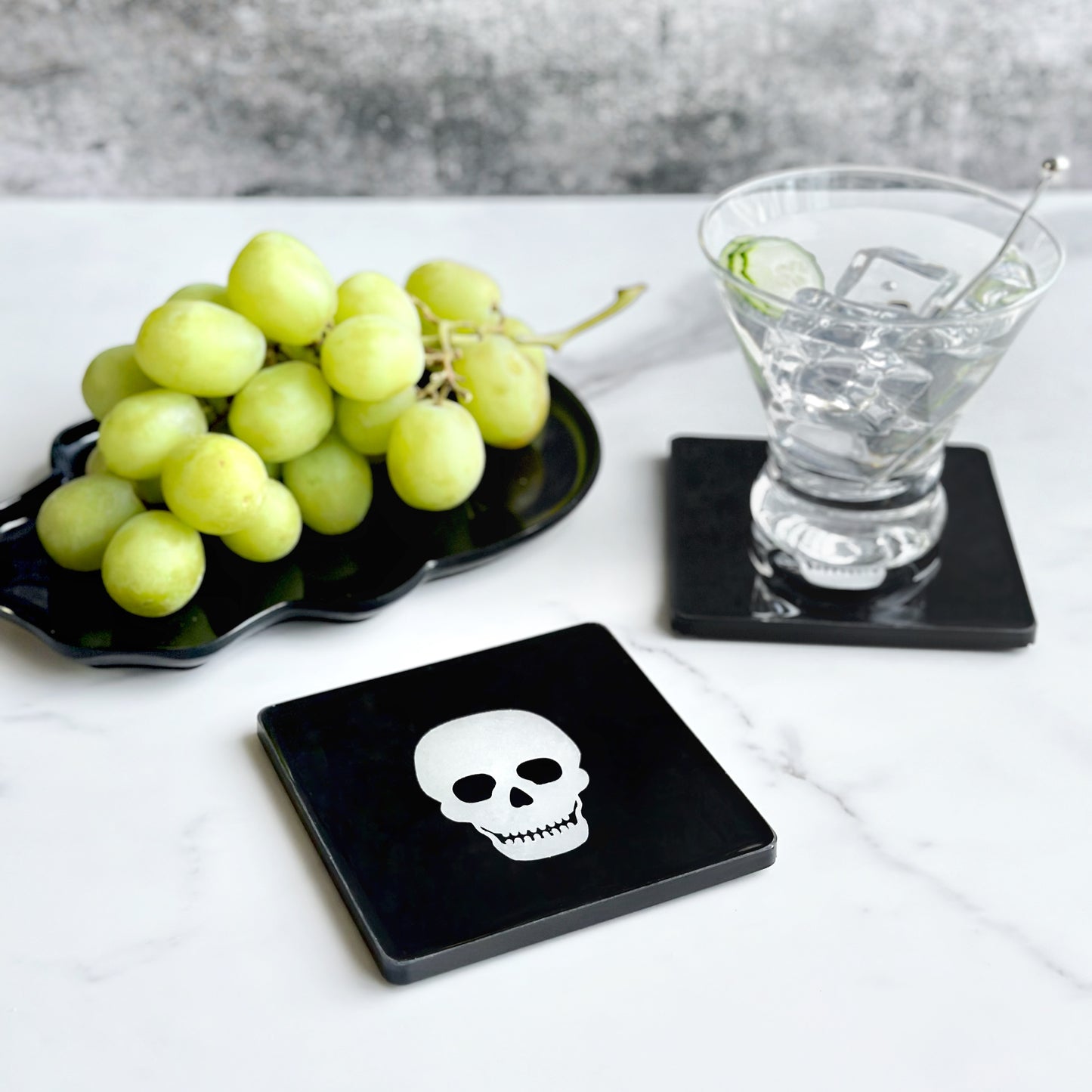 Silver Skull Black | Set of 2 Coasters