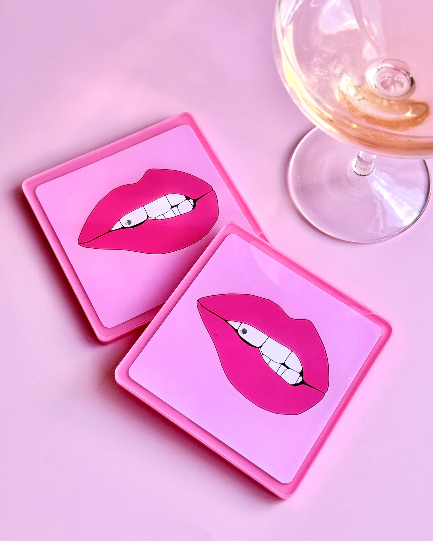 Pink Lips| Set of 2 Coasters